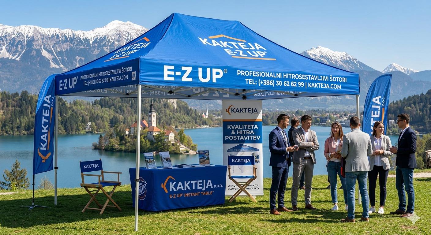 Kakteja E-Z UP šotor ob Blejskem jezeru